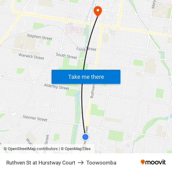 Ruthven St at Hurstway Court to Toowoomba map