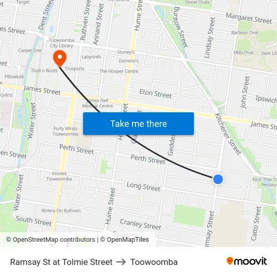 Ramsay St at Tolmie Street to Toowoomba map