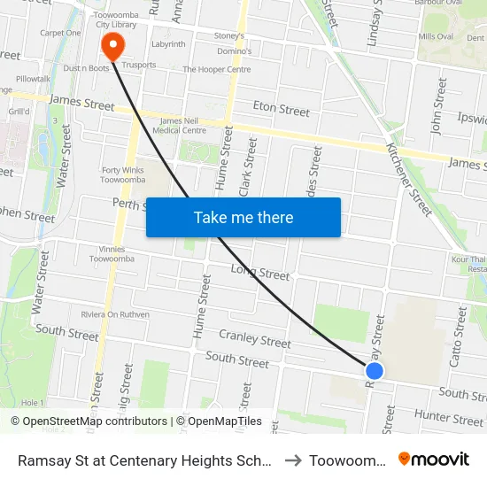 Ramsay St at Centenary Heights School to Toowoomba map