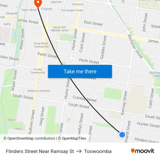 Flinders Street Near Ramsay St to Toowoomba map