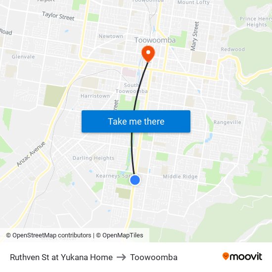 Ruthven St at Yukana Home to Toowoomba map