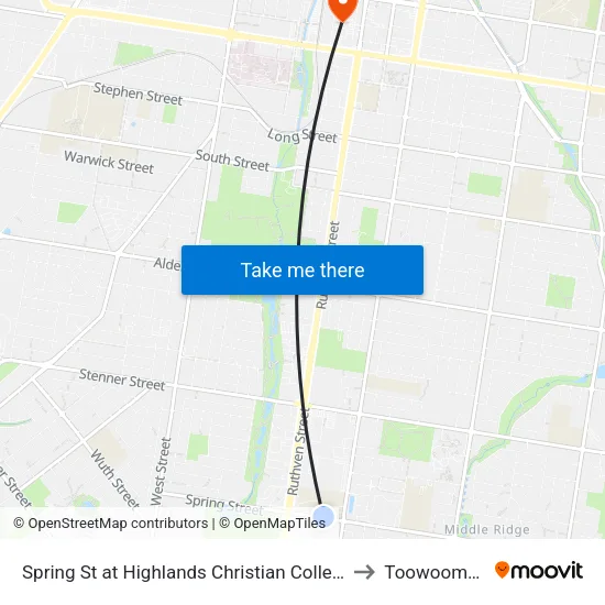 Spring St at Highlands Christian College to Toowoomba map
