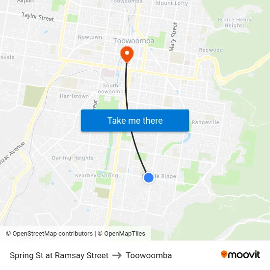 Spring St at Ramsay Street to Toowoomba map