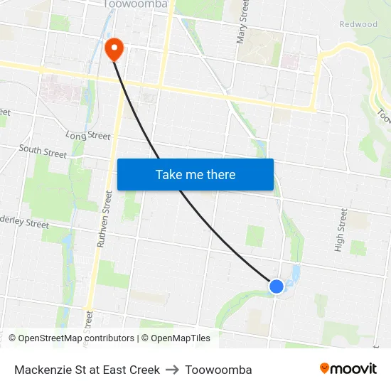 Mackenzie St at East Creek to Toowoomba map
