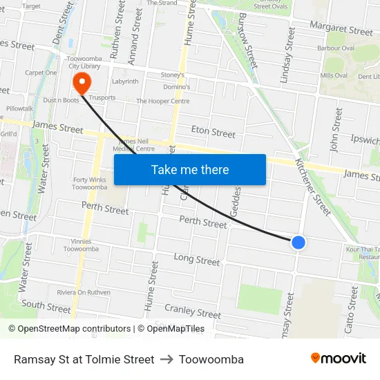 Ramsay St at Tolmie Street to Toowoomba map
