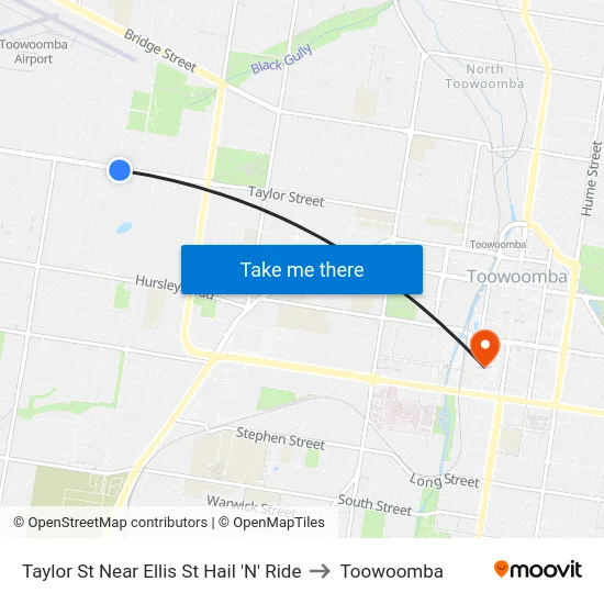 Taylor St Near Ellis St Hail 'N' Ride to Toowoomba map