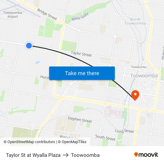 Taylor St at Wyalla Plaza to Toowoomba map
