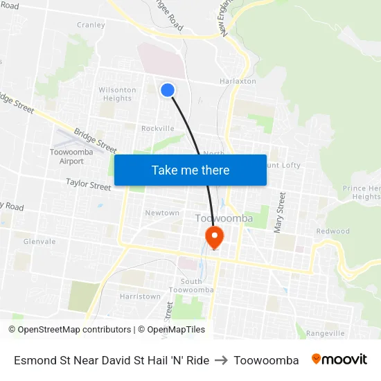 Esmond St Near David St Hail 'N' Ride to Toowoomba map