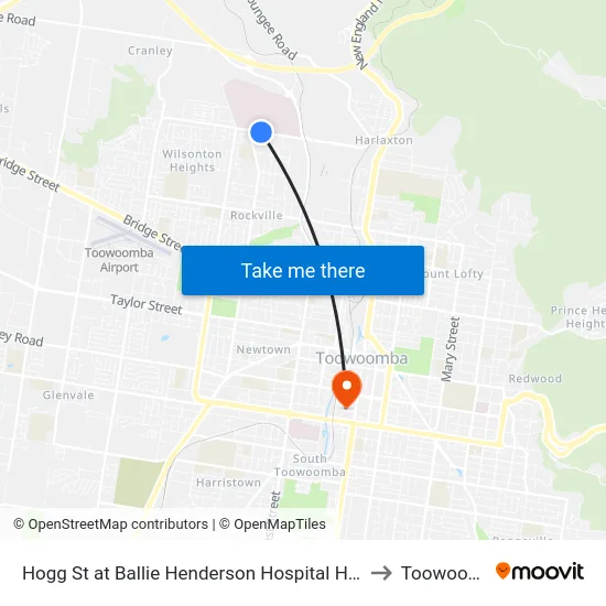 Hogg St at Ballie Henderson Hospital Hail 'N' Ride to Toowoomba map
