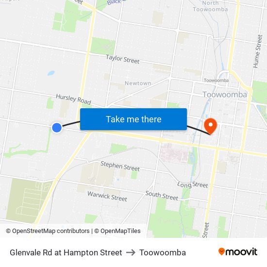 Glenvale Rd at Hampton Street to Toowoomba map