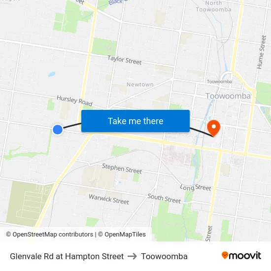 Glenvale Rd at Hampton Street to Toowoomba map