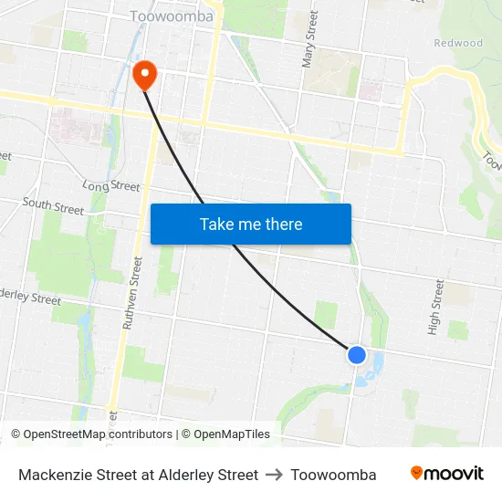 Mackenzie Street at Alderley Street to Toowoomba map