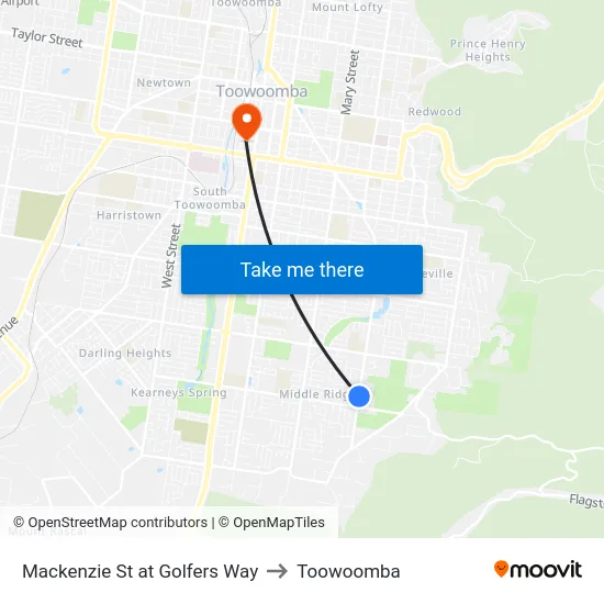 Mackenzie St at Golfers Way to Toowoomba map