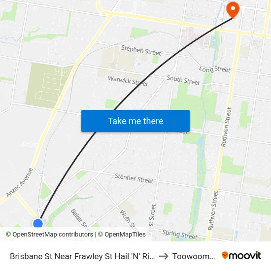 Brisbane St Near Frawley St Hail 'N' Ride to Toowoomba map