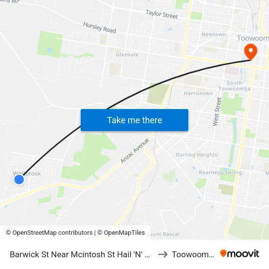 Barwick St Near Mcintosh St Hail 'N' Ride to Toowoomba map