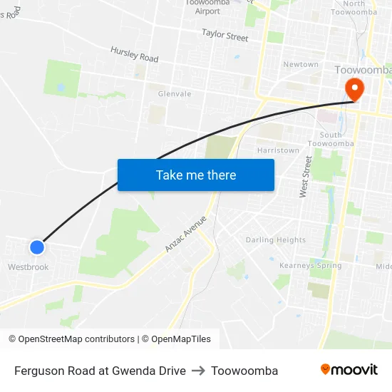 Ferguson Road at Gwenda Drive to Toowoomba map