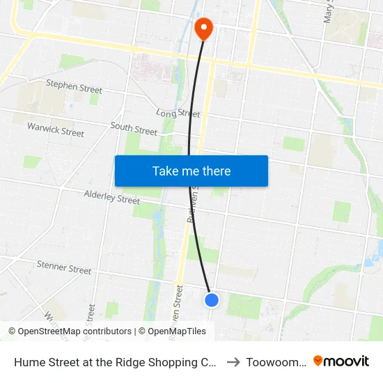 Hume Street at the Ridge Shopping Centre to Toowoomba map