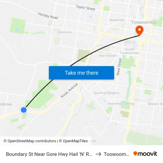 Boundary St Near Gore Hwy Hail 'N' Ride to Toowoomba map
