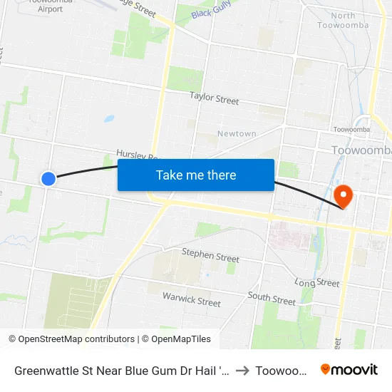 Greenwattle St Near Blue Gum Dr Hail 'N' Ride to Toowoomba map