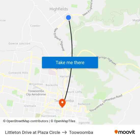 Littleton Drive at Plaza Circle to Toowoomba map