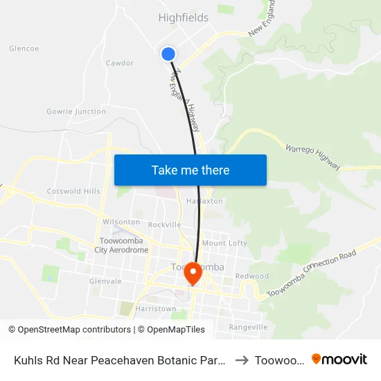 Kuhls Rd Near Peacehaven Botanic Park Hail 'N' Ride to Toowoomba map