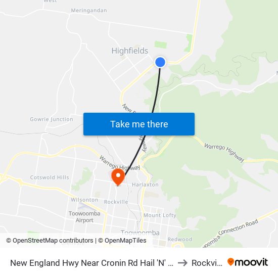 New England Hwy Near Cronin Rd Hail 'N' Ride to Rockville map