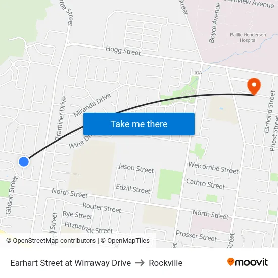 Earhart Street at Wirraway Drive to Rockville map