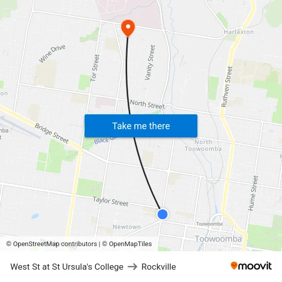 West St at St Ursula's College to Rockville map