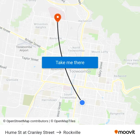 Hume St at Cranley Street to Rockville map