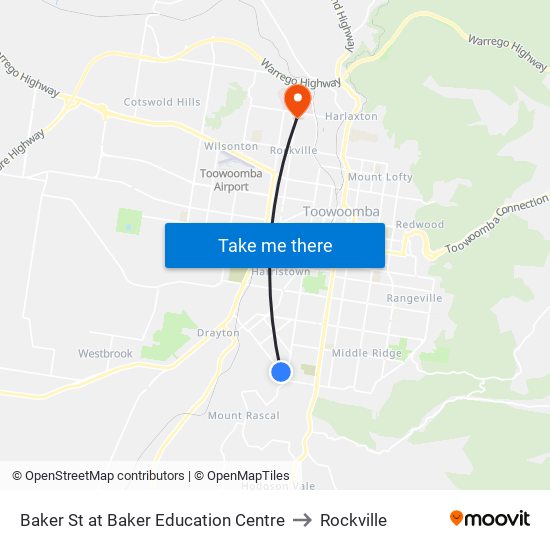 Baker St at Baker Education Centre to Rockville map