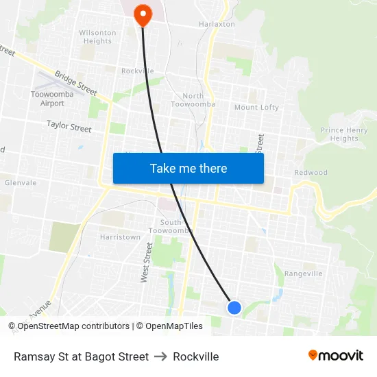 Ramsay St at Bagot Street to Rockville map