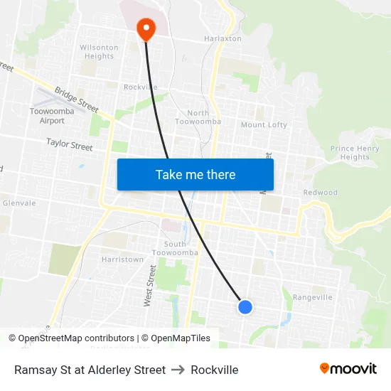 Ramsay St at Alderley Street to Rockville map