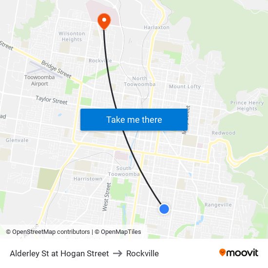 Alderley St at Hogan Street to Rockville map