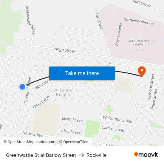 Greenwattle St at Barlow Street to Rockville map