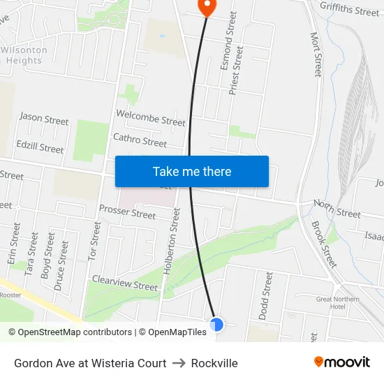 Gordon Ave at Wisteria Court to Rockville map