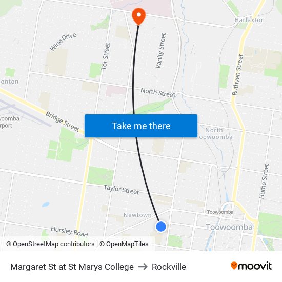 Margaret St at St Marys College to Rockville map