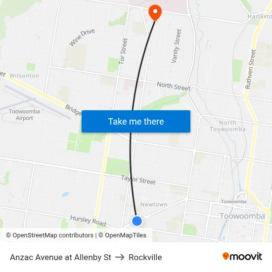Anzac Avenue at Allenby St to Rockville map