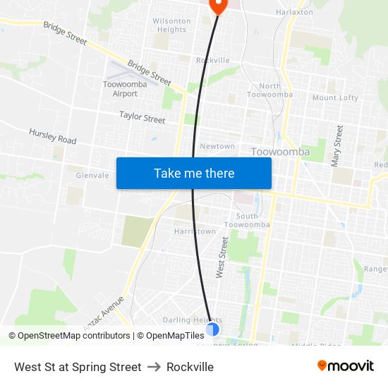 West St at Spring Street to Rockville map