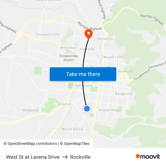 West St at Lavena Drive to Rockville map