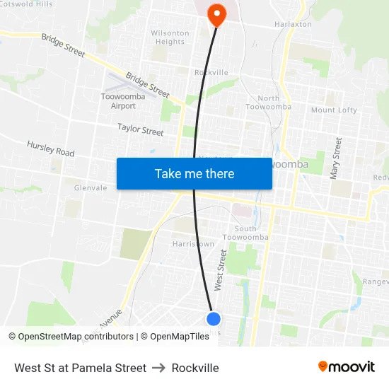 West St at Pamela Street to Rockville map