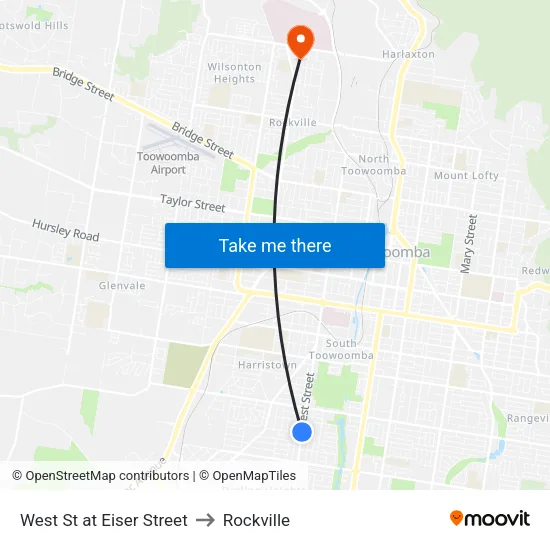 West St at Eiser Street to Rockville map