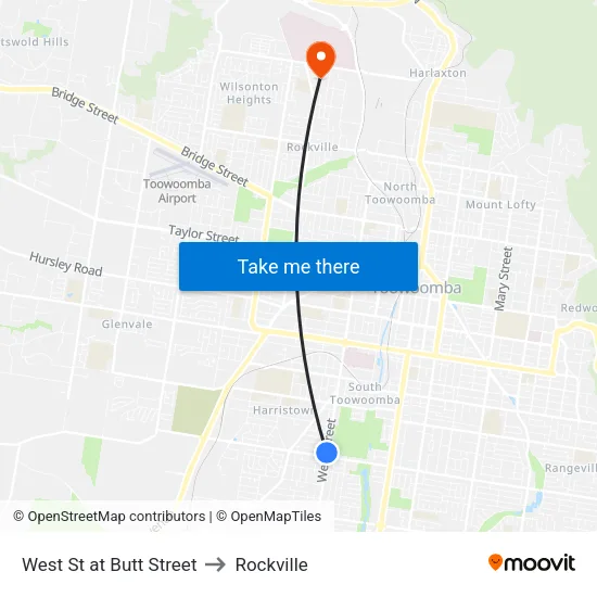 West St at Butt Street to Rockville map