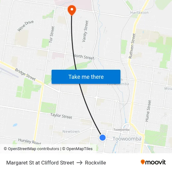 Margaret St at Clifford Street to Rockville map