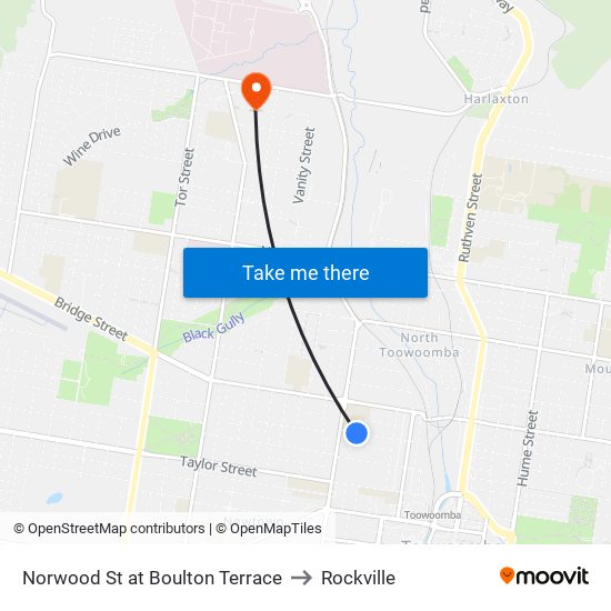 Norwood St at Boulton Terrace to Rockville map