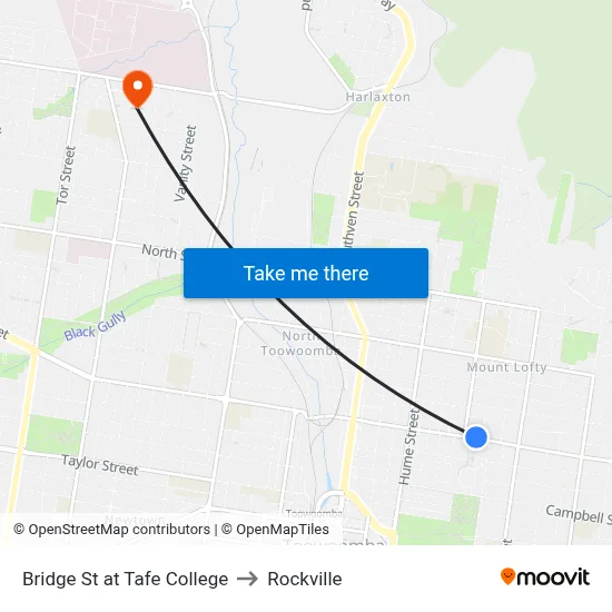 Bridge St at Tafe College to Rockville map