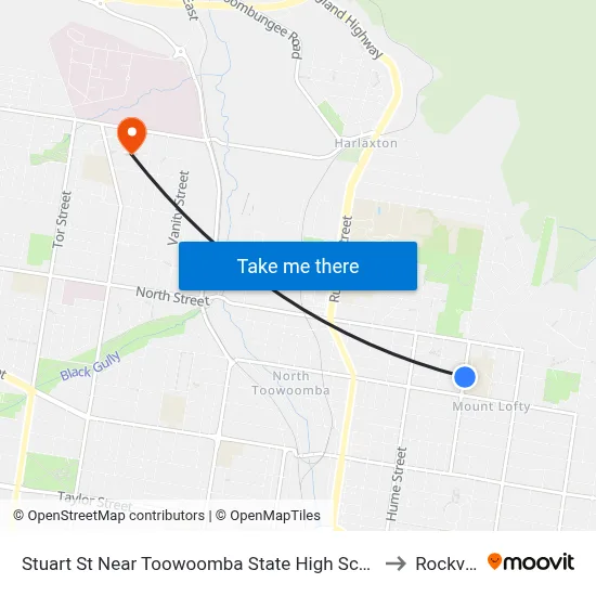 Stuart St Near Toowoomba State High School Hnr to Rockville map