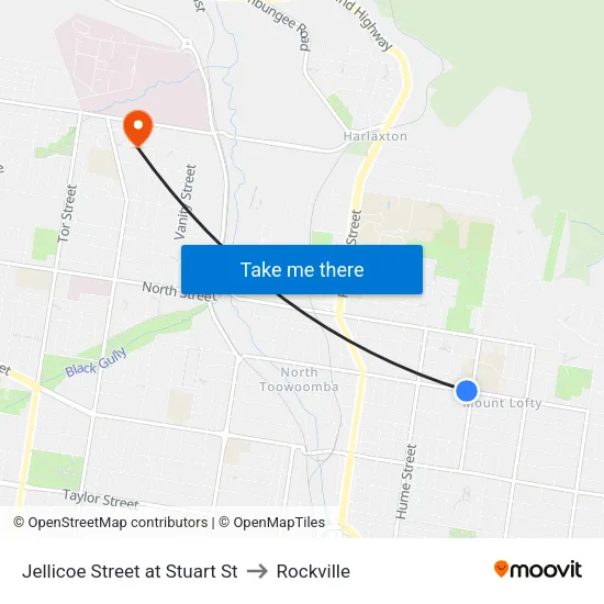 Jellicoe Street at Stuart St to Rockville map