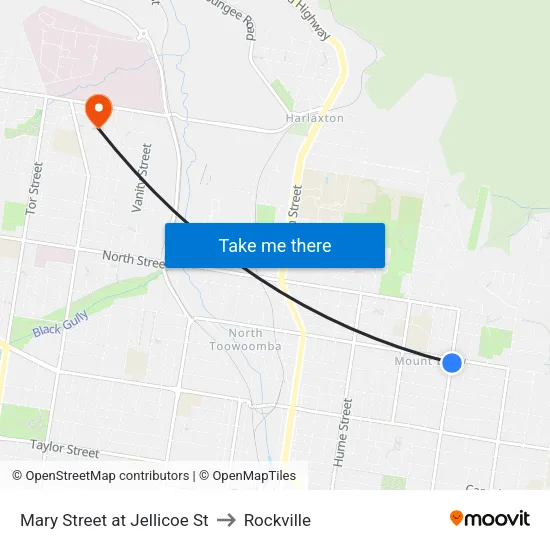 Mary Street at Jellicoe St to Rockville map