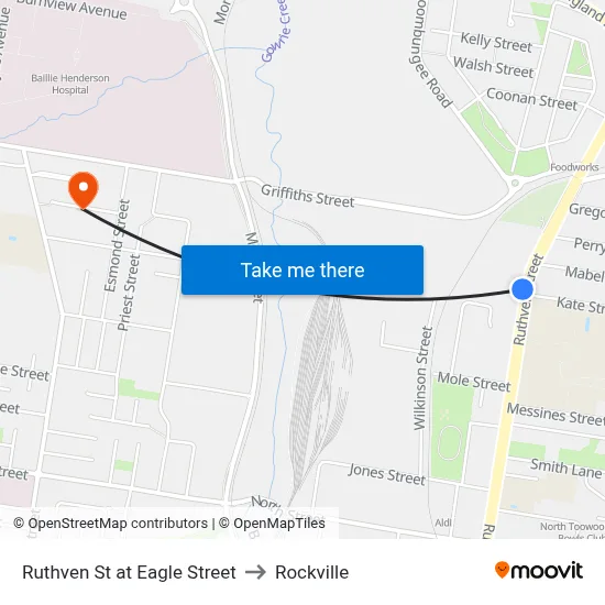 Ruthven St at Eagle Street to Rockville map