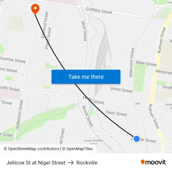 Jellicoe St at Nigel Street to Rockville map